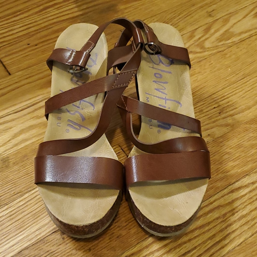 Blowfish brown leather wedges